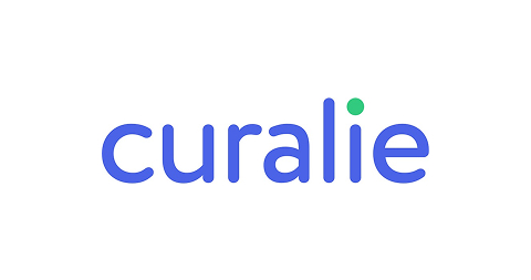 Blauer Schriftzug „curalie“ mit grünem Punkt über dem Buchstaben „i“.