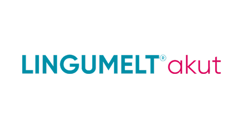 Logo mit türkisfarbenem 'LINGUMELT' und pinkfarbenem 'akut' auf weißem Hintergrund.