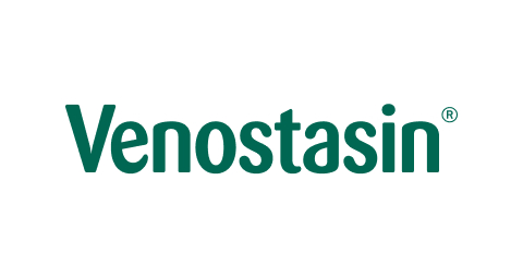 Schriftzug ‚Venostasin‘ in grüner Farbe auf weißem Hintergrund.